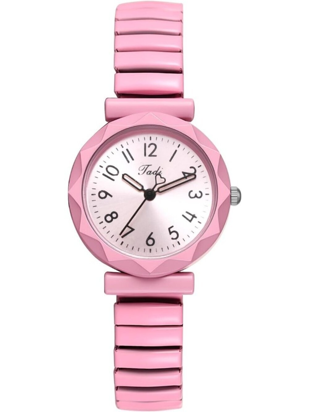 Unisex Pink Analog Quartz Stretch Band Elastic Stainless Steel Expansion Watch